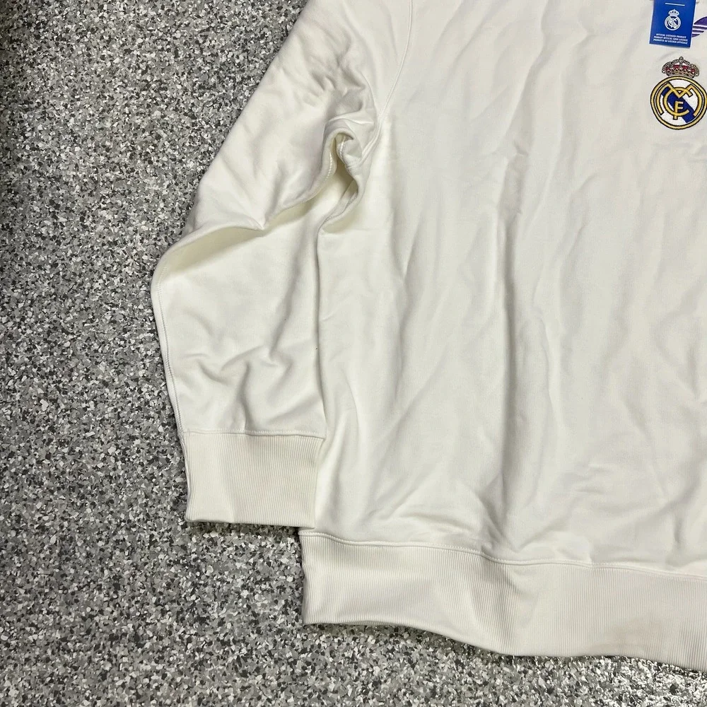 Adidas Real Madrid LFSTLR Pullover Sweatshirt Mens 2XL White Crewneck KC7789 NEW